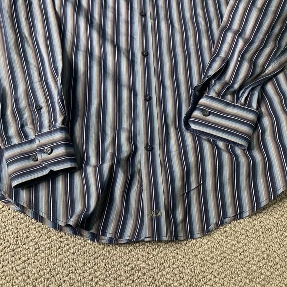 Johnston & Murphy Mens Shirt Size Large Blue Striped Tailored Fit Button Up - Picture 4 of 11